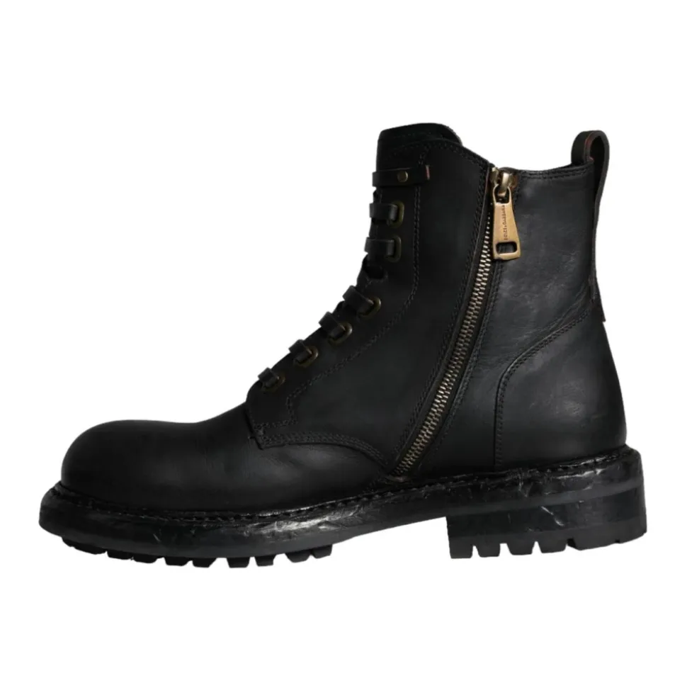 Black Leather High-Top Combat Boots