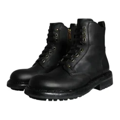 Black Leather High-Top Combat Boots