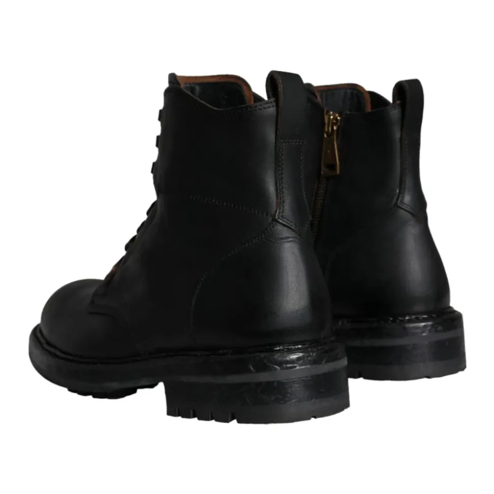 Black Leather High-Top Combat Boots