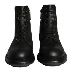 Black Leather High-Top Combat Boots