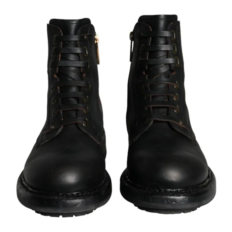 Black Leather High-Top Combat Boots