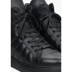 Black Leather High-Top Sneakers