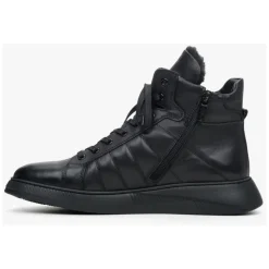 Black Leather High-Top Sneakers