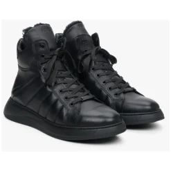Black Leather High-Top Sneakers