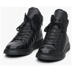 Black Leather High-Top Sneakers