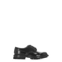 Black Leather Lace-Up Flat Shoes
