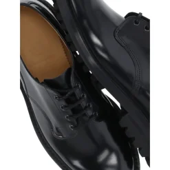 Black Leather Lace-Up Flat Shoes