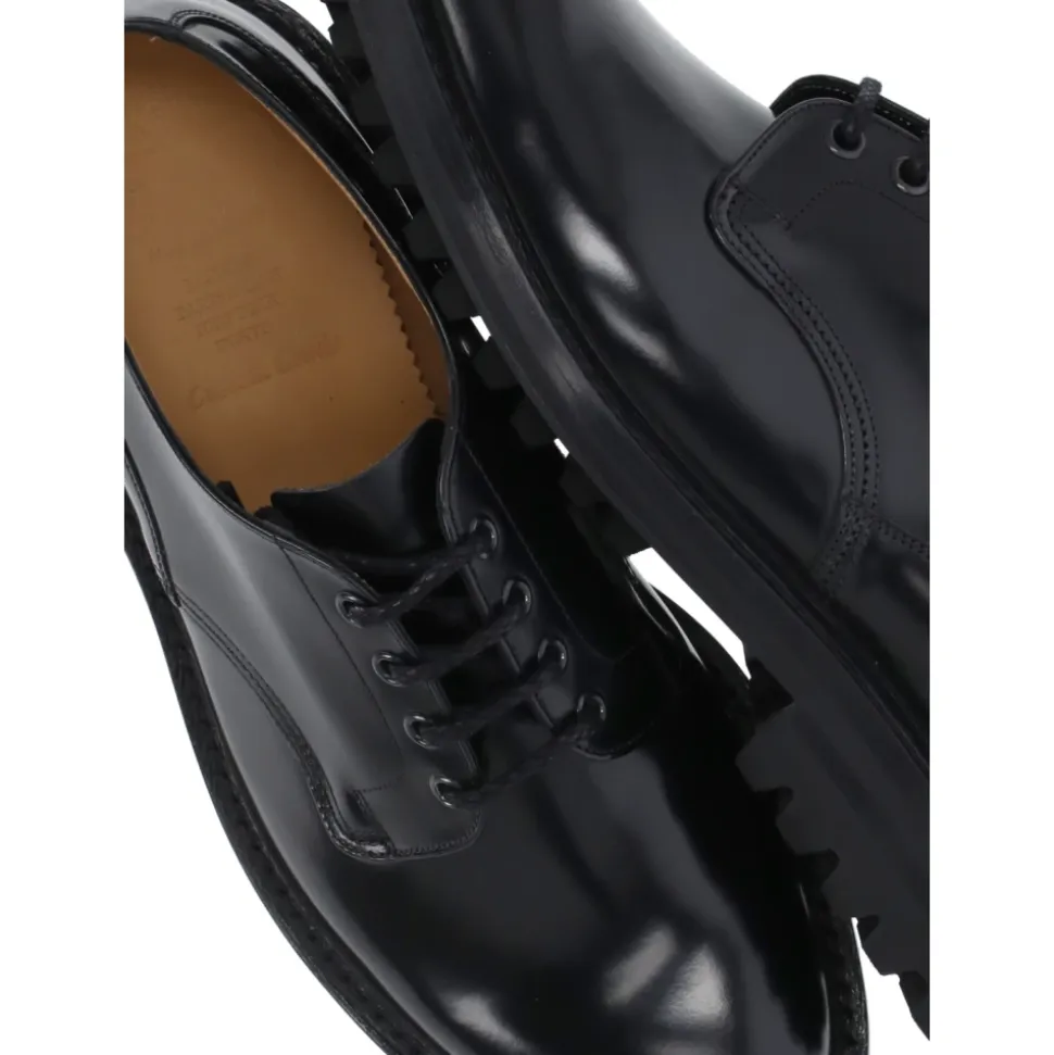Black Leather Lace-Up Flat Shoes