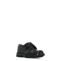 Black Leather Lace-Up Flat Shoes