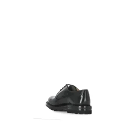 Black Leather Lace-Up Flat Shoes