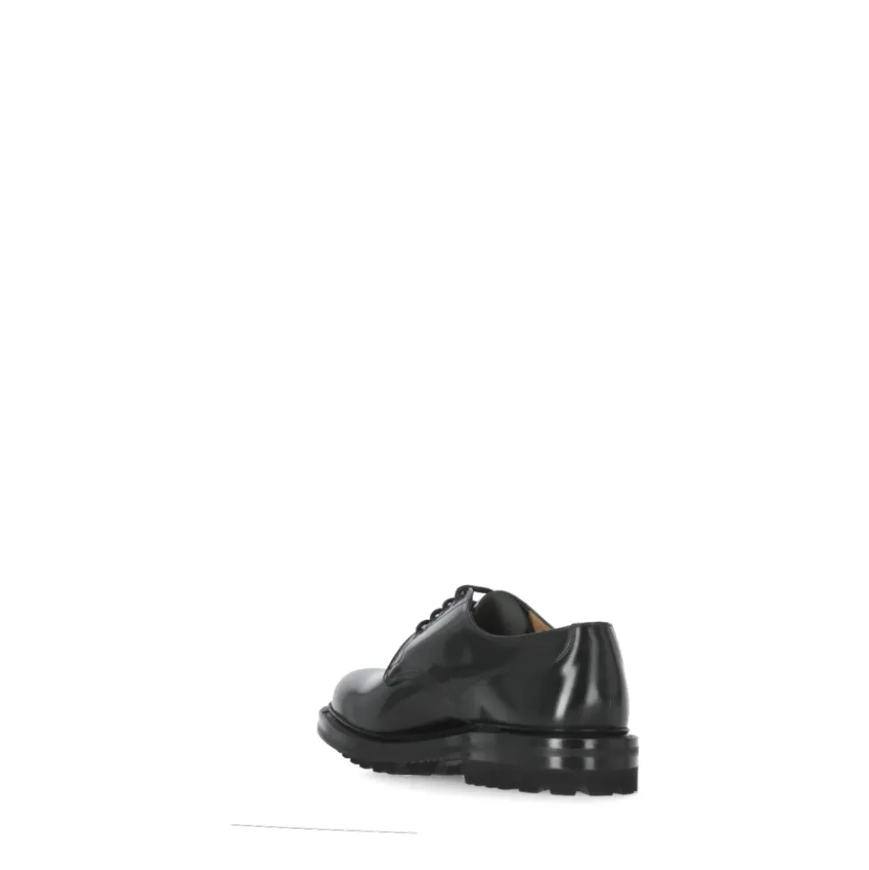 Black Leather Lace-Up Flat Shoes