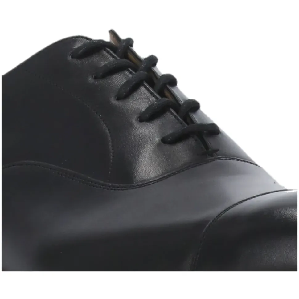 Black Leather Lace-up Flat Shoes