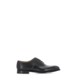 Black Leather Lace-up Flat Shoes