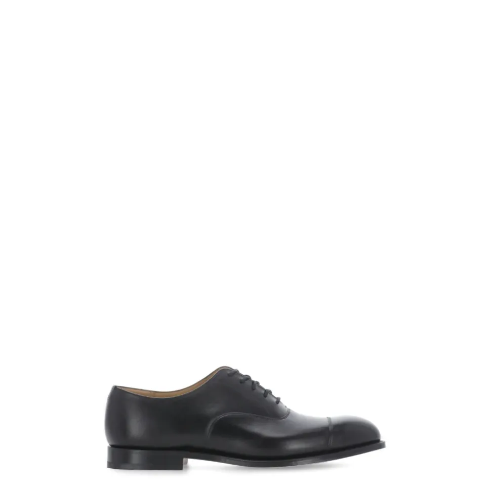 Black Leather Lace-up Flat Shoes