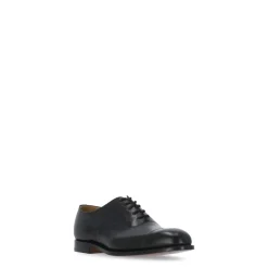 Black Leather Lace-up Flat Shoes