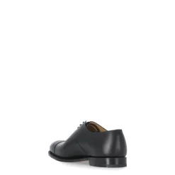 Black Leather Lace-up Flat Shoes