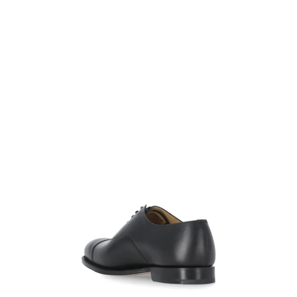 Black Leather Lace-up Flat Shoes