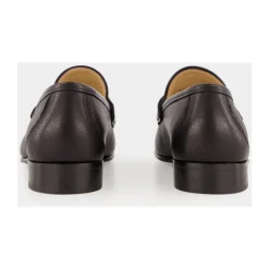 Black Leather Loafers with Brass Logo