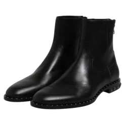 Black Leather Logo Ankle Boots Studded
