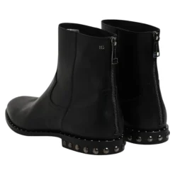 Black Leather Logo Ankle Boots Studded