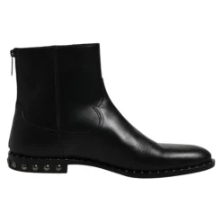 Black Leather Logo Ankle Boots Studded