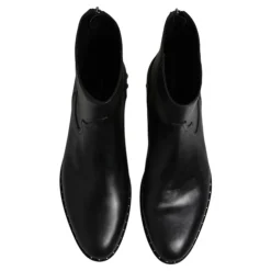 Black Leather Logo Ankle Boots Studded