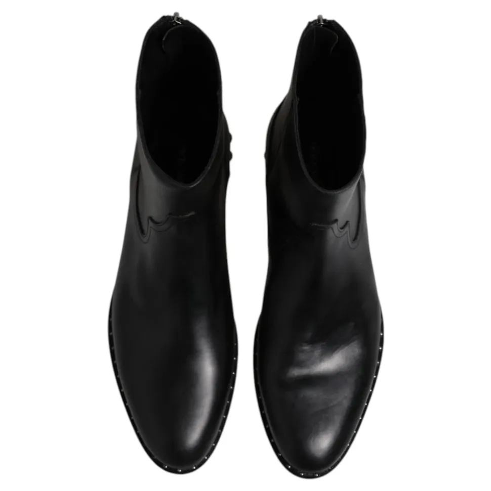 Black Leather Logo Ankle Boots Studded