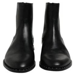 Black Leather Logo Ankle Boots Studded