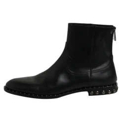Black Leather Logo Ankle Boots Studded