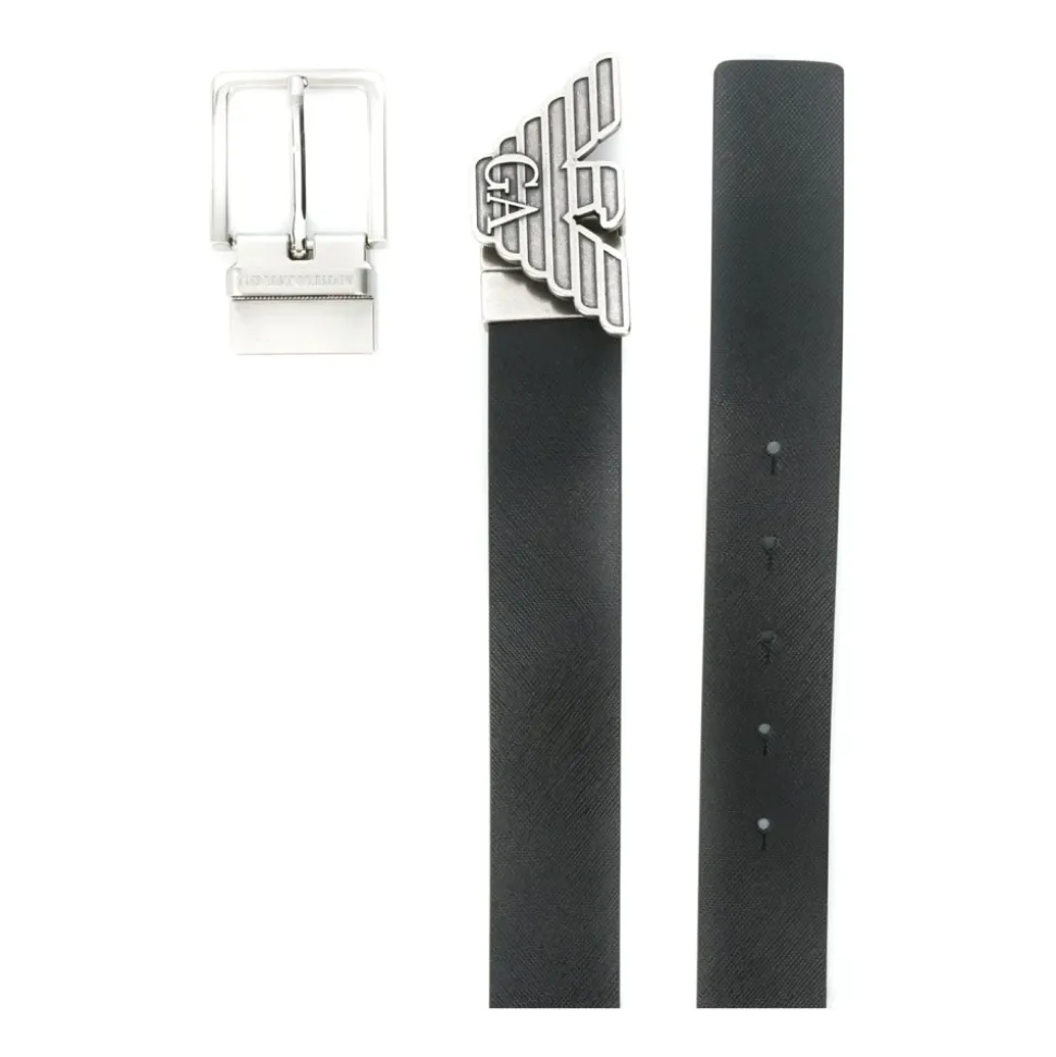 Black Leather Logo Buckle Belt