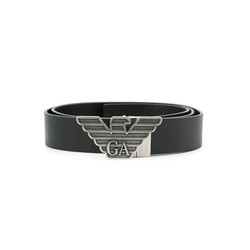 Black Leather Logo Buckle Belt