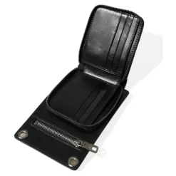 Black Leather Logo Wallet with Strap
