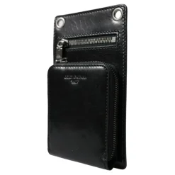 Black Leather Logo Wallet with Strap