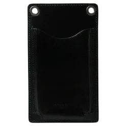 Black Leather Logo Wallet with Strap
