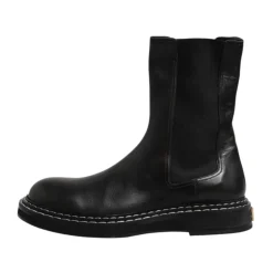 Black Leather Mid Calf Boots with Logo