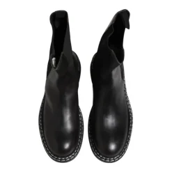 Black Leather Mid Calf Boots with Logo
