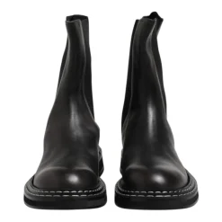 Black Leather Mid Calf Boots with Logo