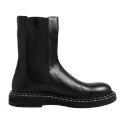 Black Leather Mid Calf Boots with Logo