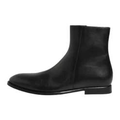 Black Leather Mid Calf Zipper Boots
