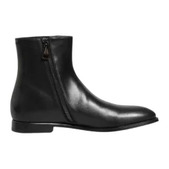 Black Leather Mid Calf Zipper Boots