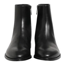 Black Leather Mid Calf Zipper Boots