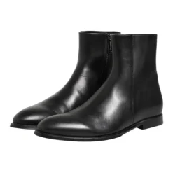 Black Leather Mid Calf Zipper Boots