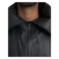 Black Leather Parka Jacket