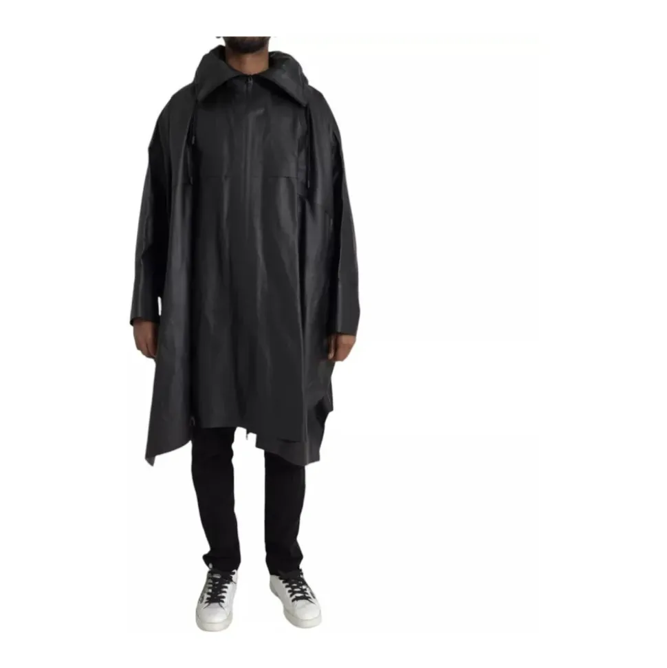 Black Leather Parka Jacket