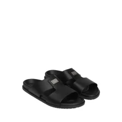 Black Leather Sandals Flat Rubber Sole
