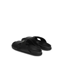 Black Leather Sandals Flat Rubber Sole
