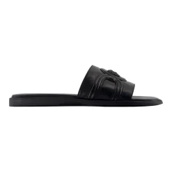 Black Leather Sandals with Brass Details