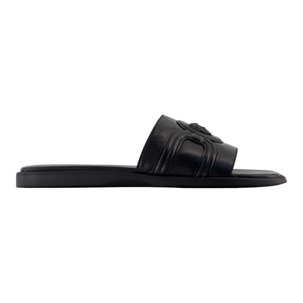 Black Leather Sandals with Brass Details