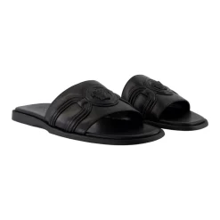 Black Leather Sandals with Brass Details