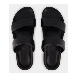 Black Leather Slide Sandals